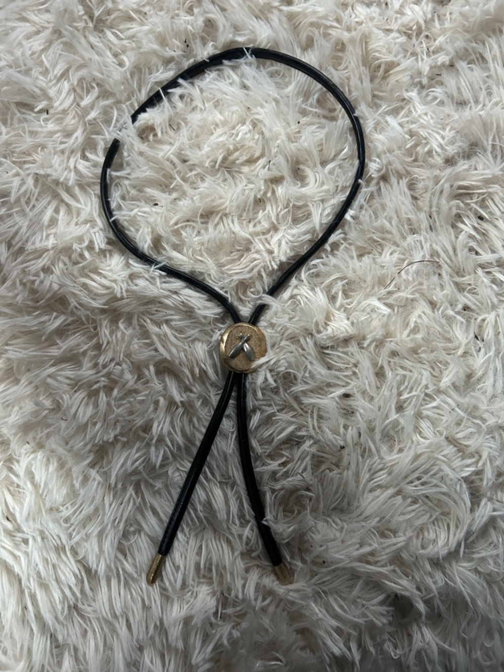 3/$20 Mens Black Leather Bolo Tie with Gold Accent for bowling or juggling
